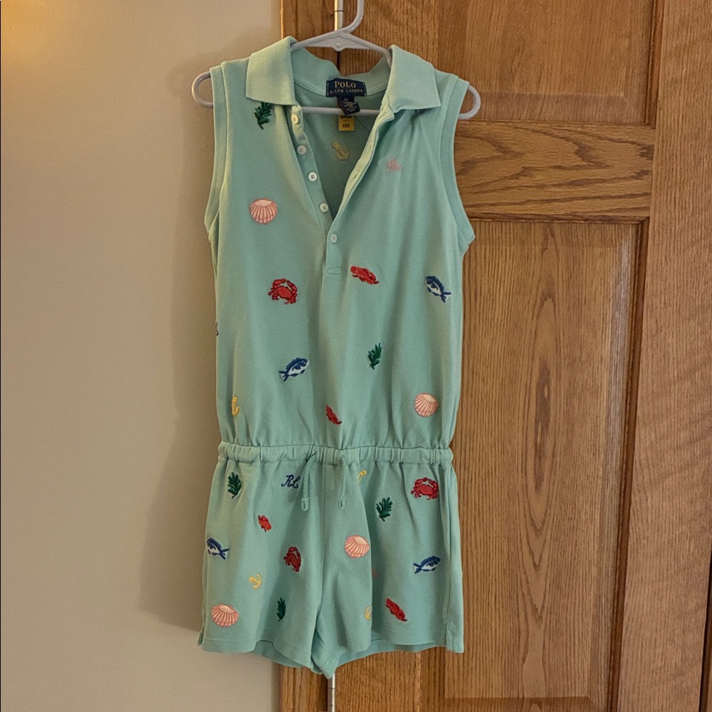 Ralph Lauren Mint Green Polo Dress with Red Crab Embroidery